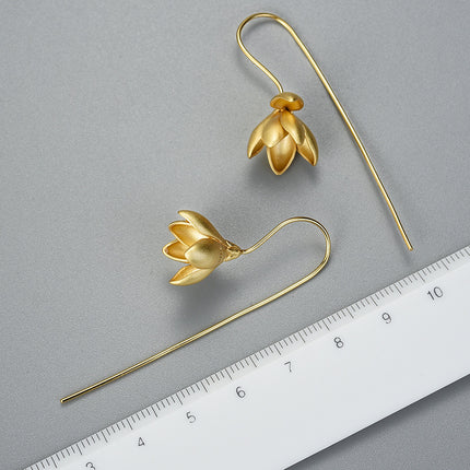 Peekaboo Studio Magnolia Flower Sterling Silver Earrings, Elegant Desi