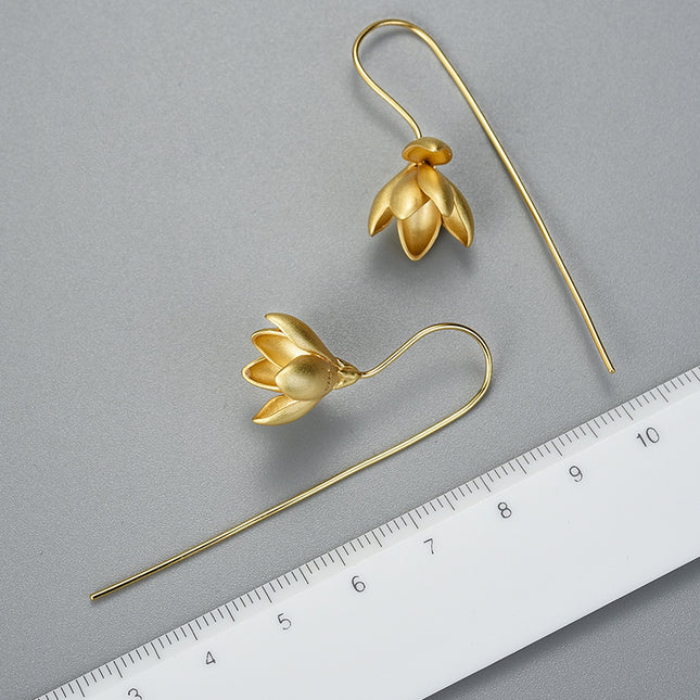 Peekaboo Studio Magnolia Flower Sterling Silver Earrings, Elegant Desi