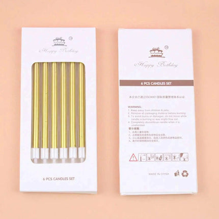 Metallic Birthday Candle Set - 6pcs Chrome Gold & Silver Cake Decorations for Weddings and Baby Showers