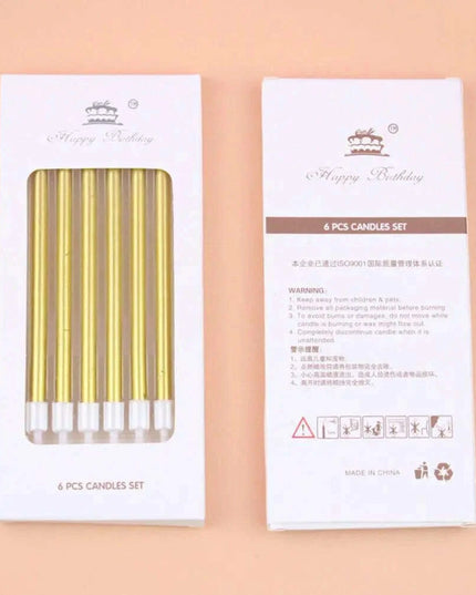 Metallic Birthday Candle Set - 6pcs Chrome Gold & Silver Cake Decorations for Weddings and Baby Showers