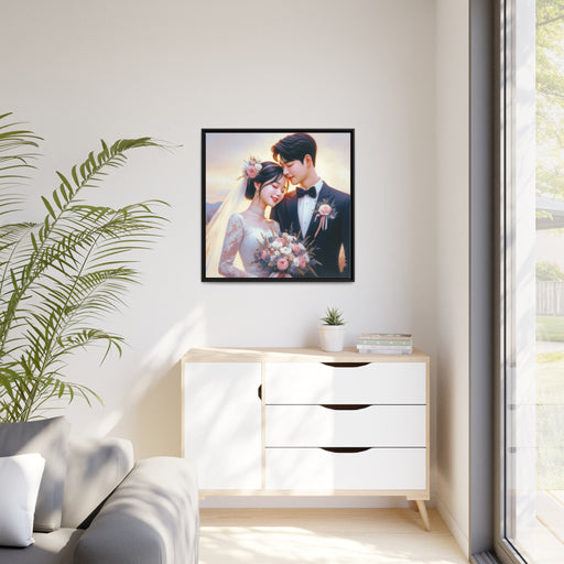 Sophisticated Love Couple Matte Canvas Art - Sustainable Pinewood Frame for Modern Elegance