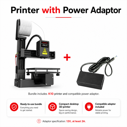 EasyThreed Entry Level 3D Printer - PLA/TPU Compatible, Power Adapter