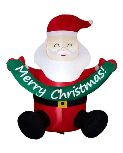 5.8FT Lighted Christmas Inflatable Decoration, Inflatable Santa Claus Holding Banner, Funny Blow Up Yard Decorations With Built-in LED Lights For Holiday Party Front Yard Lawn Garden Decor