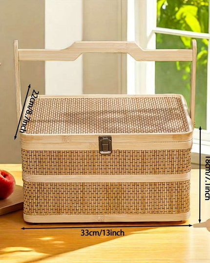 Eco-Friendly Handwoven Bamboo Basket for Picnics and Storage - 12.99" x 7.09" x 5.12"