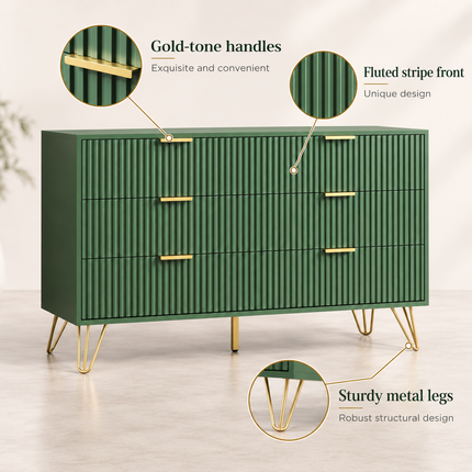 7-Drawer Wide Chest Dresser with Gold Pulls — 47.2” x 15.7” x 31.4”