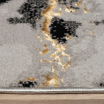 Tali Luxury Grey & Black Abstract Area Rug - Soft Polyester, Durable D