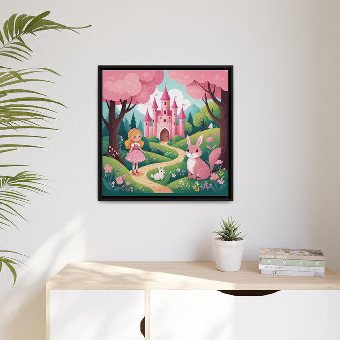 Elegant Princess Castle Canvas Print with Chic Black Frame