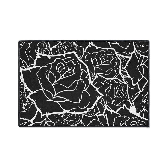 Elegant Black and White Roses Customizable Non-Slip Rug