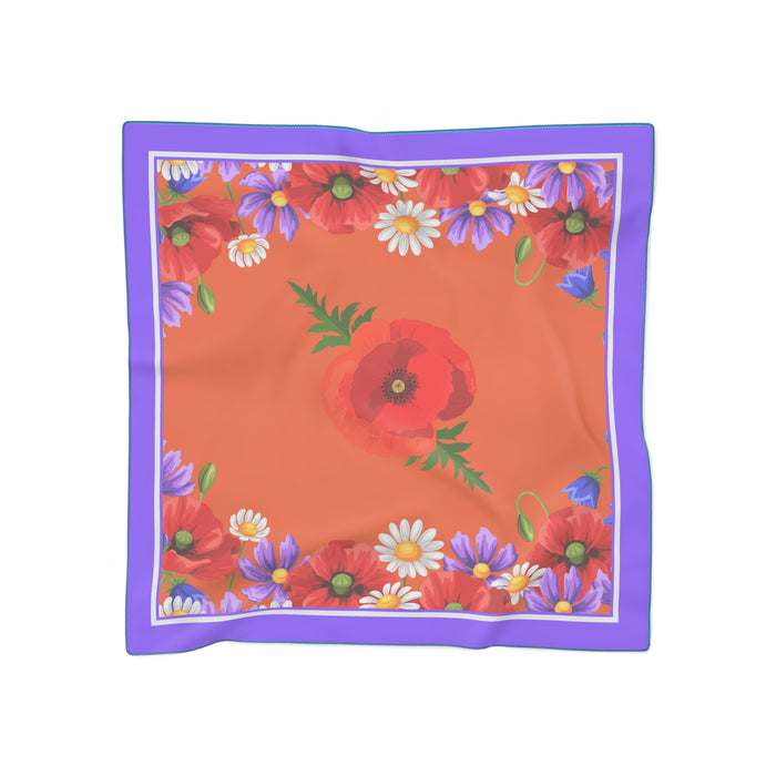 Red Poppy Blossom Sheer Scarf - Elegant Floral Touch
