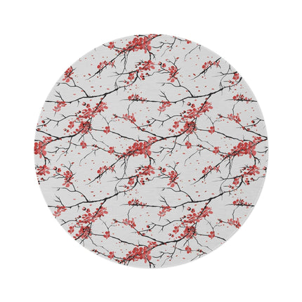 Luxurious Japanese Sakura Blossom Circular Rug - Premium Polyester Chenille Floral Elegance