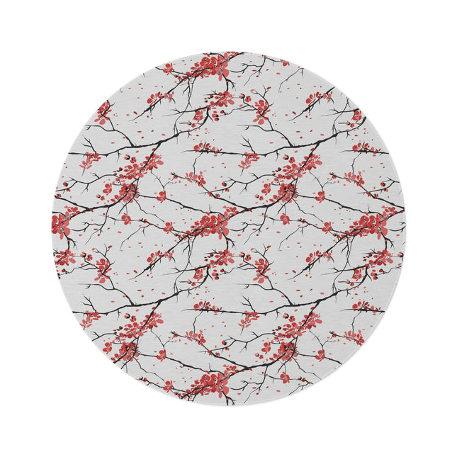 Luxurious Japanese Sakura Blossom Circular Rug - Premium Polyester Chenille Floral Elegance