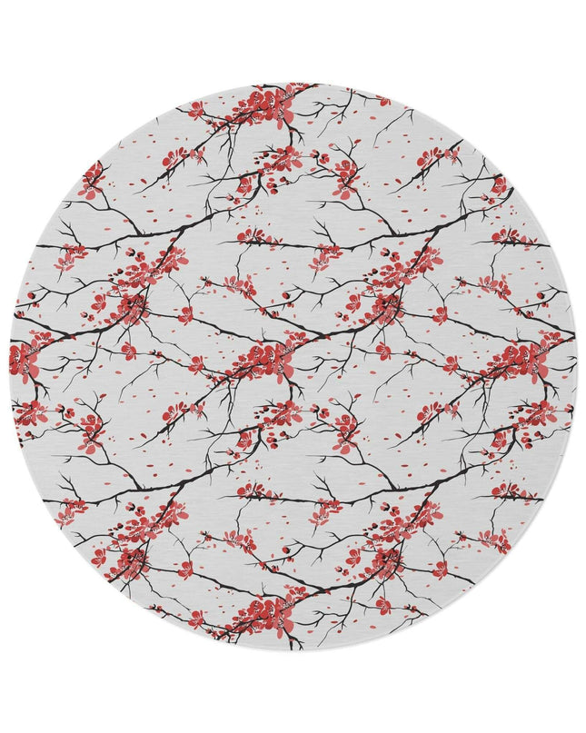 Luxurious Japanese Sakura Blossom Circular Rug - Premium Polyester Chenille Floral Elegance