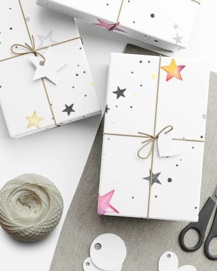 Personalized Luxe Pink Star Holiday Wrapping Paper - Eco-Friendly Premium Quality