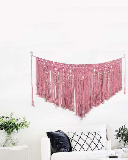 Boho Pink Cotton Wall Tapestry with Elegant Bohemian Flair for Home Decor
