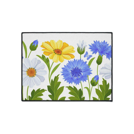 Chic Chamomile Floral Floor Mat with Elegant Black Accents