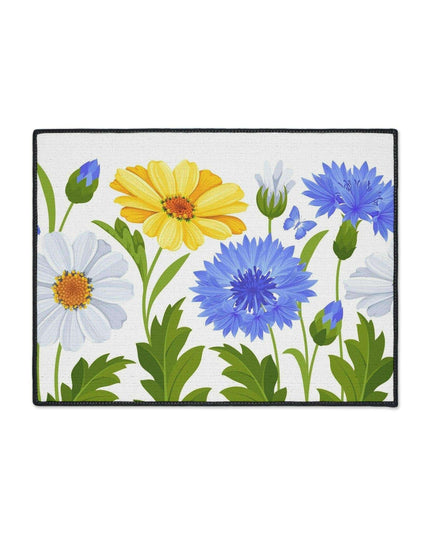 Chic Chamomile Floral Floor Mat with Elegant Black Accents