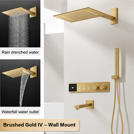 LED Digital Thermostatic Shower Set with Ceiling Rain Head & Slide Bar