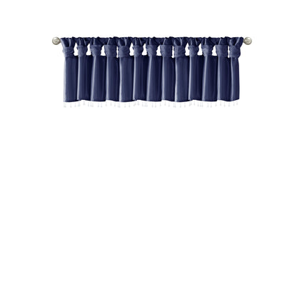 Room & Decor Lightweight Faux Silk Valance with Beads, Navy 50x26