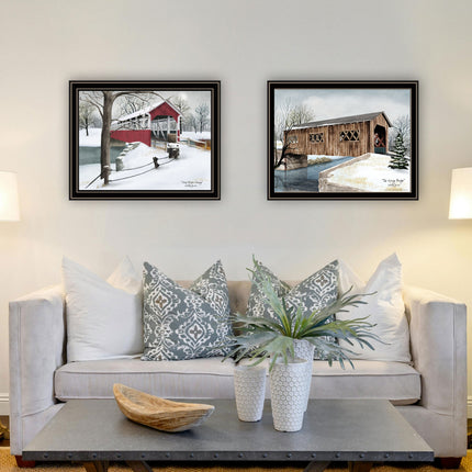 Billy Jacobs 2-Piece Winter Covered Bridges Wall Art - Black Framed, M