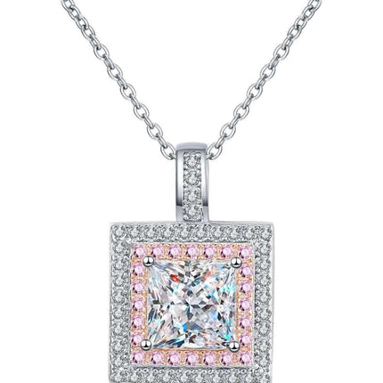 Elegant Moissanite Square Pendant Necklace - Adjustable Luxury Chain