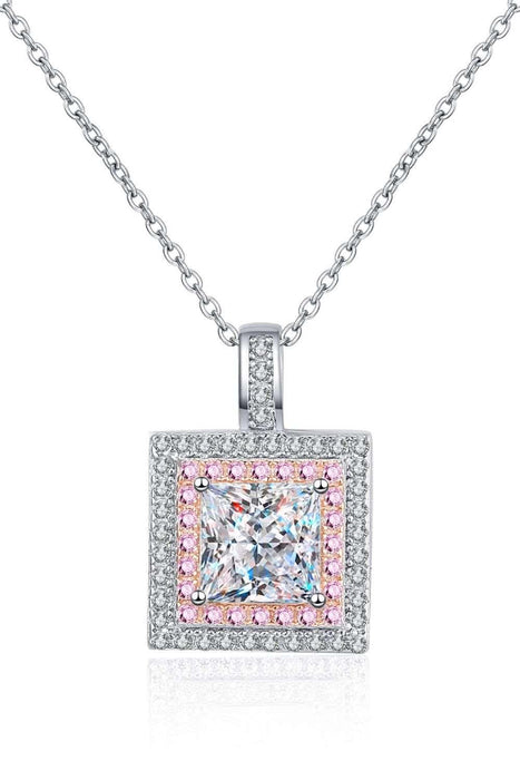 Luxury Square Geometric Moissanite Pendant Necklace with Adjustable Chain