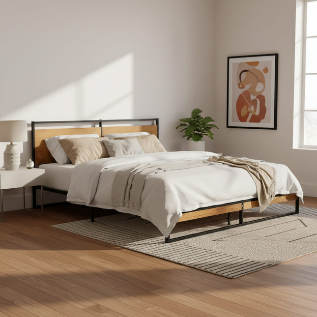 Peekaboo Studio Modern Bed Frame with Sturdy Construction & Stylish De