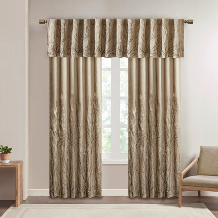 Room & Decor Faux Silk Embroidered Window Valance, 50x18", Tan