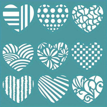 Delightful Mini Heart Stencil Set - Nine Grid Designs for Creative Scrapbooking and DIY Projects
