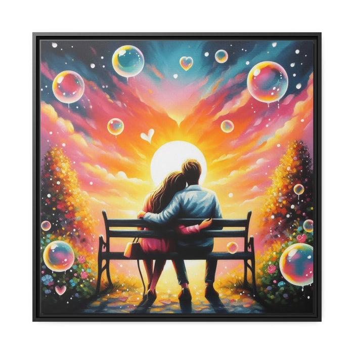 Romantic Couple Bench Valentine Canvas Print - Elegant Love Story