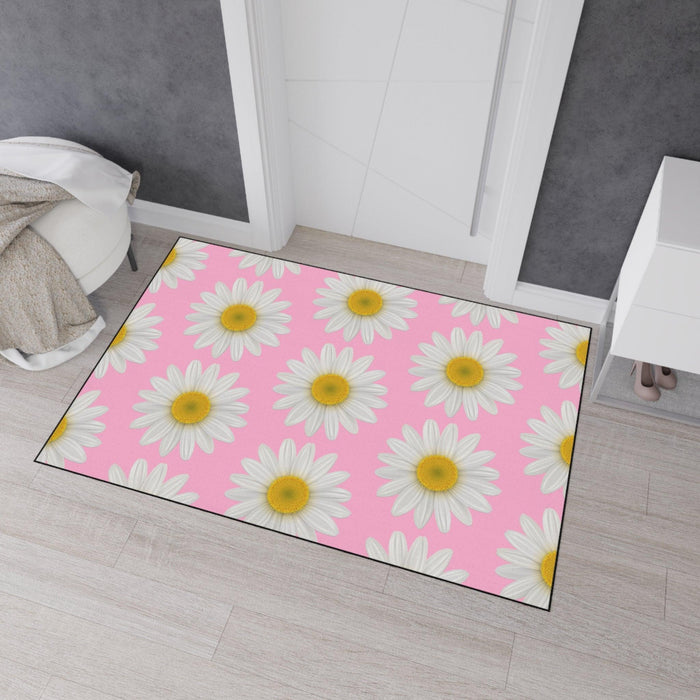 Elegant Pink Daisies Personalized Floor Mat with Safety Backing