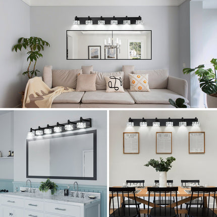Room & Decor Modern 6-Light Matte Black LED Vanity Light with Crystal