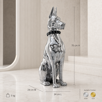 Oversized Electroplated Great Dane Floor Sculpture — Studded Collar Detail Sculptures & Statues modern-floor-decoration-electroplating-dog-porch-tv-cabinet-next-to-the-living-room-high-grade-ornaments-statue-home-accessories-1 Home & Garden > Decor > Sculptures & Statues