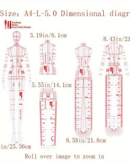 Fashion Designer's Acrylic Sketch Ruler - Ultimate Guide for Human Figure and Garment Designs
