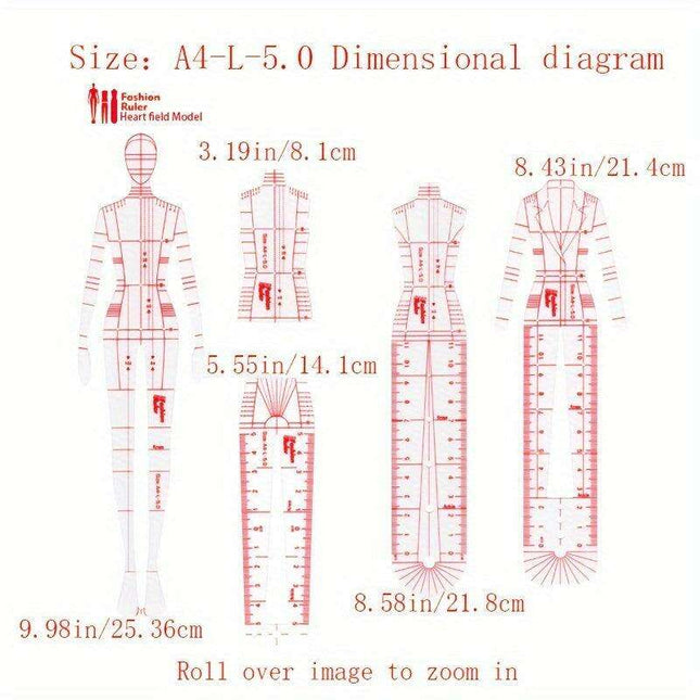 Fashion Designer's Acrylic Sketch Ruler - Ultimate Guide for Human Figure and Garment Designs