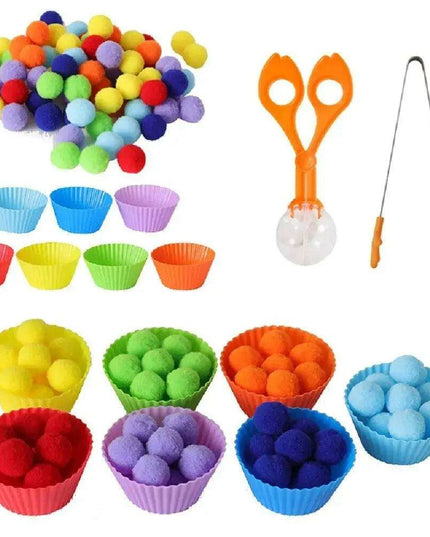 Rainbow Woodland Montessori Educational Toy - Wood & Wool Learning Board