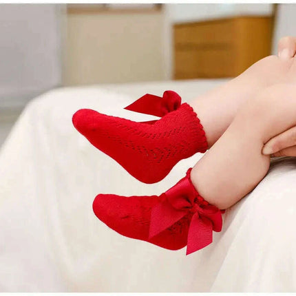 Adorable Cotton Baby Girl Socks with Stylish Bows - Breathable Short Socks