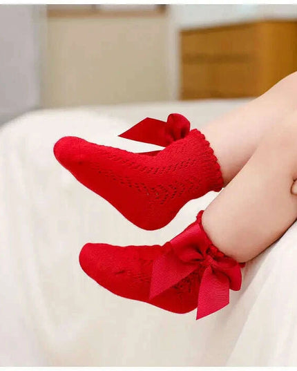 Adorable Cotton Baby Girl Socks with Stylish Bows - Breathable Short Socks