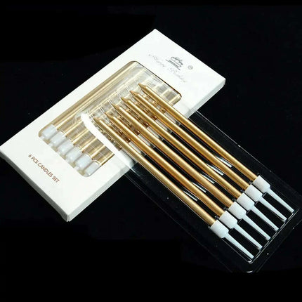 Metallic Birthday Candle Set - 6pcs Chrome Gold & Silver Cake Decorations for Weddings and Baby Showers