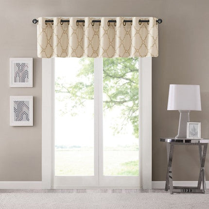 Room & Decor Fretwork Print Grommet Top Valance, Beige Gold, 50x18