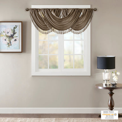 Room and Decor Faux Silk Waterfall Valance, Embellished, 38x46" Bronze