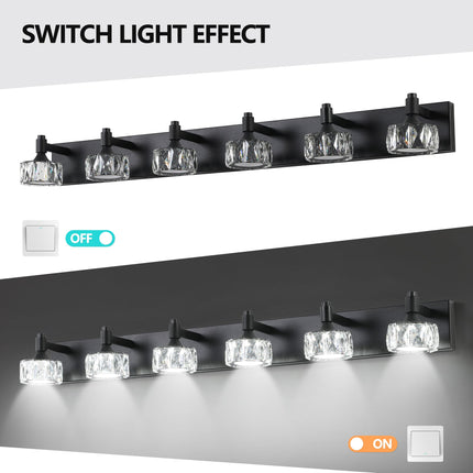 Room & Decor Modern 6-Light Matte Black LED Vanity Light with Crystal