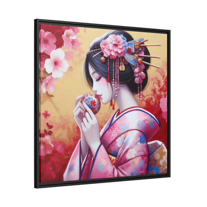 Sustainable Japanese Beauty: Vibrant Canvas Art in Black Pinewood Frame