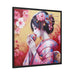 Sustainable Japanese Beauty: Vibrant Canvas Art in Black Pinewood Frame