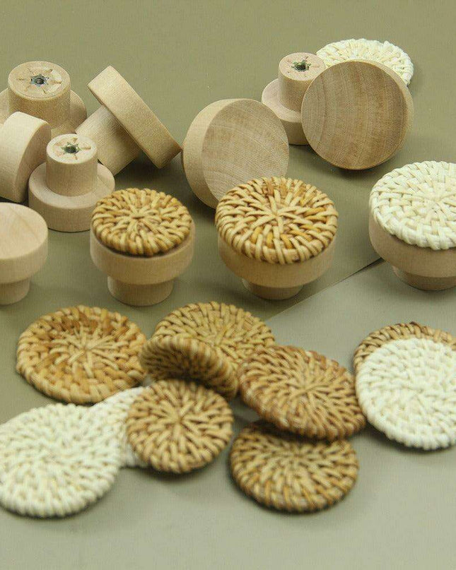 Natural Elegance Handcrafted Rattan Drawer Pulls - Circular Artisan Handles for Stylish Home Accents