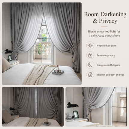 MF Household Store Velvet Thermal Insulated Room Darkening Curtain - G Curtains 1-panel-velvet-curtains-thermal-insulated-room-darkening-curtain-drapes-with-ball-home-decor-grey