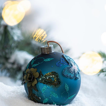 Room & Decor Set of 4 Blue Glass Christmas Ball Ornaments, 4.7" Decora