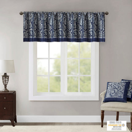 Room & Decor Jacquard Window Valance, Navy, 50x18", Elegant Design