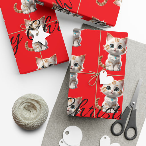 Meow Cat Christmas Sustainable Gift Wrap Set - Customizable USA-Made Eco-Friendly Paper