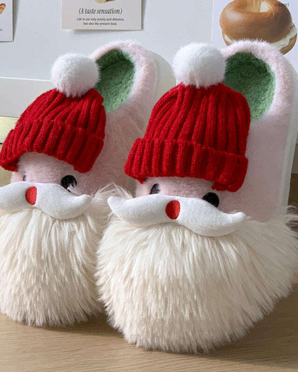 Cute Christmas Santa Claus Home Slippers Winter Warm Indoor Non-slip Floor Plush Shoes For Women