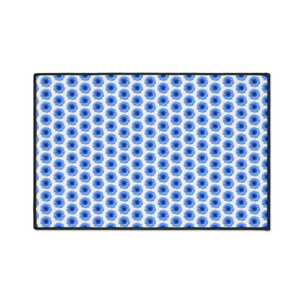 Chic Blue Daisy Deluxe Area Rug with Elegant Black Accents and Anti-Slip Base